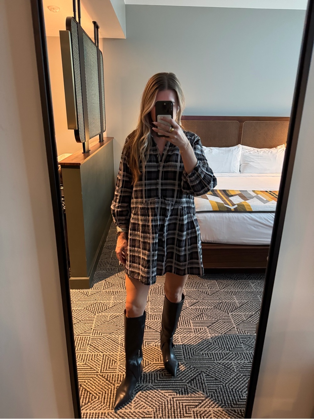 Club Monaco Black and White Plaid Tiered Mini Dress